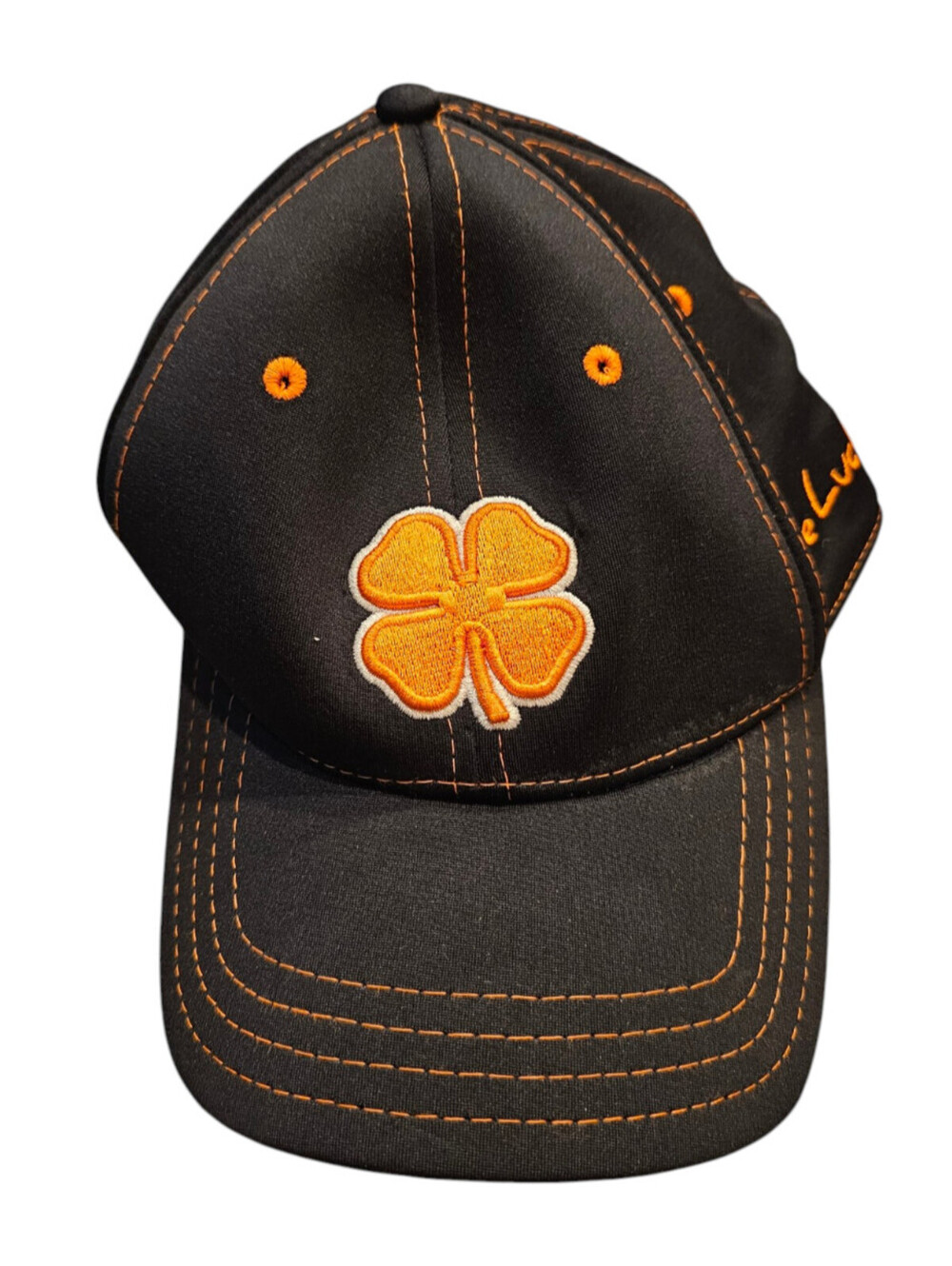 Black Clover Flextfit Baseball Golf Hat Black Orange Embroidered